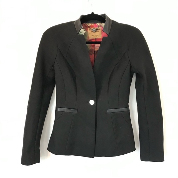 Ted Baker 0 Nomelli Leather Trim Black Blazer - Picture 4 of 8